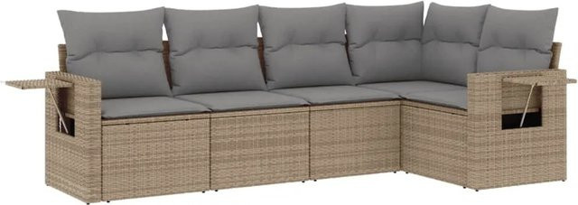 vidaXL 5-teilige Garten-Sofagarnitur in L-Form aus Poly-Rattan mit Kissen in Beige-Grau - Bild 1