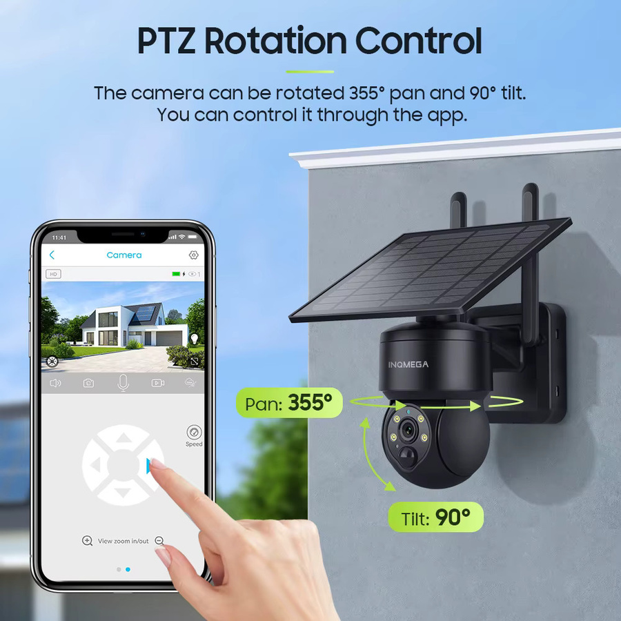 INQMEGA Tuya Smart Life Solar-Kamera mit 6MP Auflösung, WLAN PTZ Sicherheits-CCTV-Kamera, kabellos, PIR Menschenerkennung und Farbnachtsicht, IP65, Schwarz - Bild 5