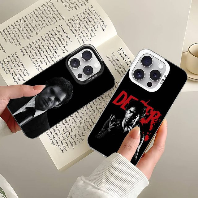D-Dexter M-Morgan Handyhülle für iPhone 17 16 15 14 13 12 11 Pro Max X XS XR Stoßfeste IMD Schutzhülle Galvanisch Versilbert in Schwarz und Silber - Bild 1