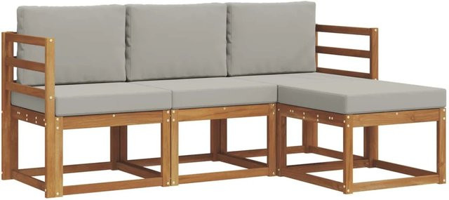 vidaXL Outdoor-Sofagarnitur L-Form aus massivem Akazienholz mit Kissen in Natur und Hellgrau - Bild 1
