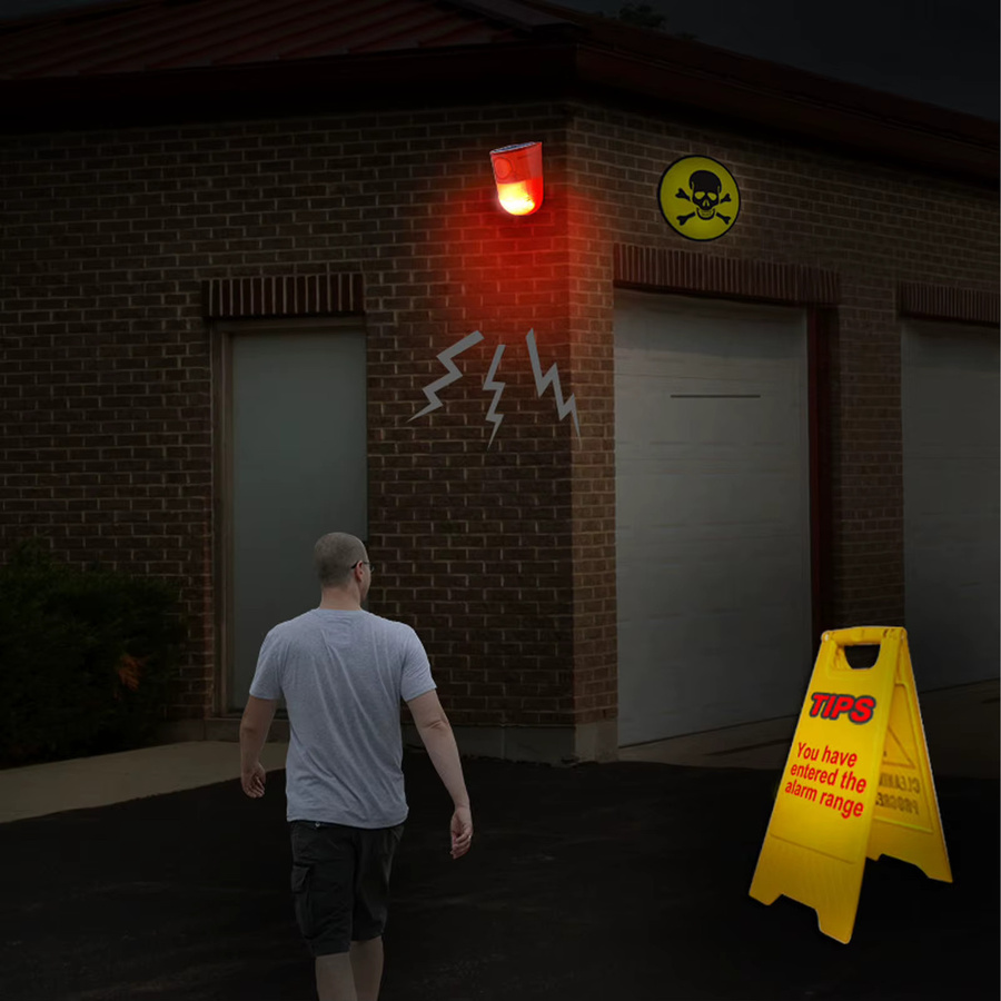DECDEAL Solar-Bewegungsmelder-Alarm mit 129 dB Ton und Lichtsignal, IP65 wasserdicht, Farbe: Rot - Bild 2