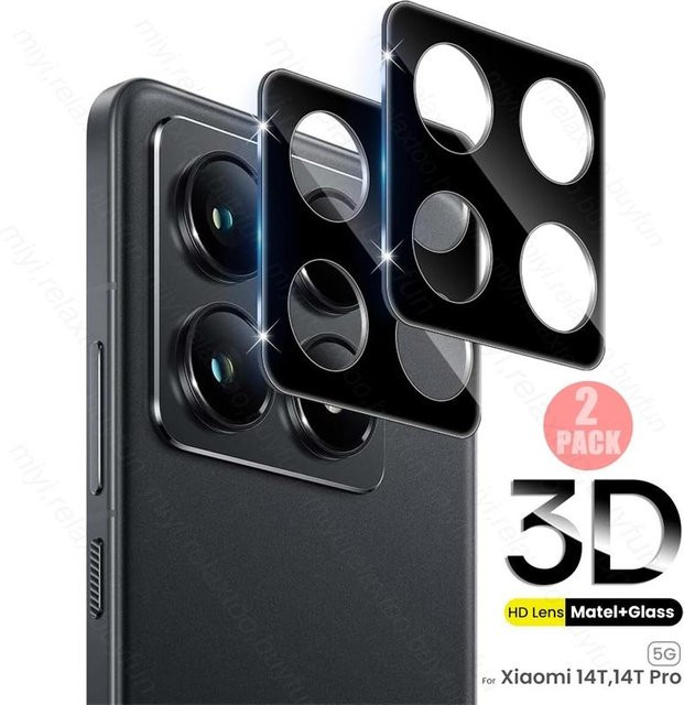 2 Stück HD-Kameraglas für Xiaomi 14T Pro und Mi 15T 5G, 9H gehärtetes 3D-Objektivschutzglas, Schwarz - Bild 1