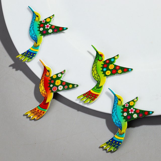 Charms Anhänger, Bunte Cartoon Kolibri, Acryl, 12 Teile - Bild 1