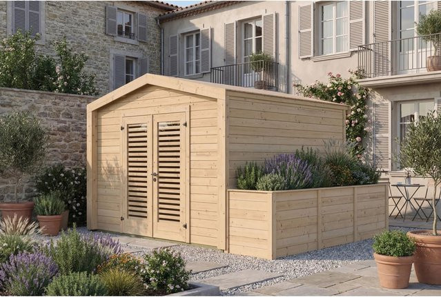Weka Holz-Gartenhaus Killarney mit Satteldach in Natur Braun, B: 384 cm, T: 313 cm, H: 246 cm - Bild 1