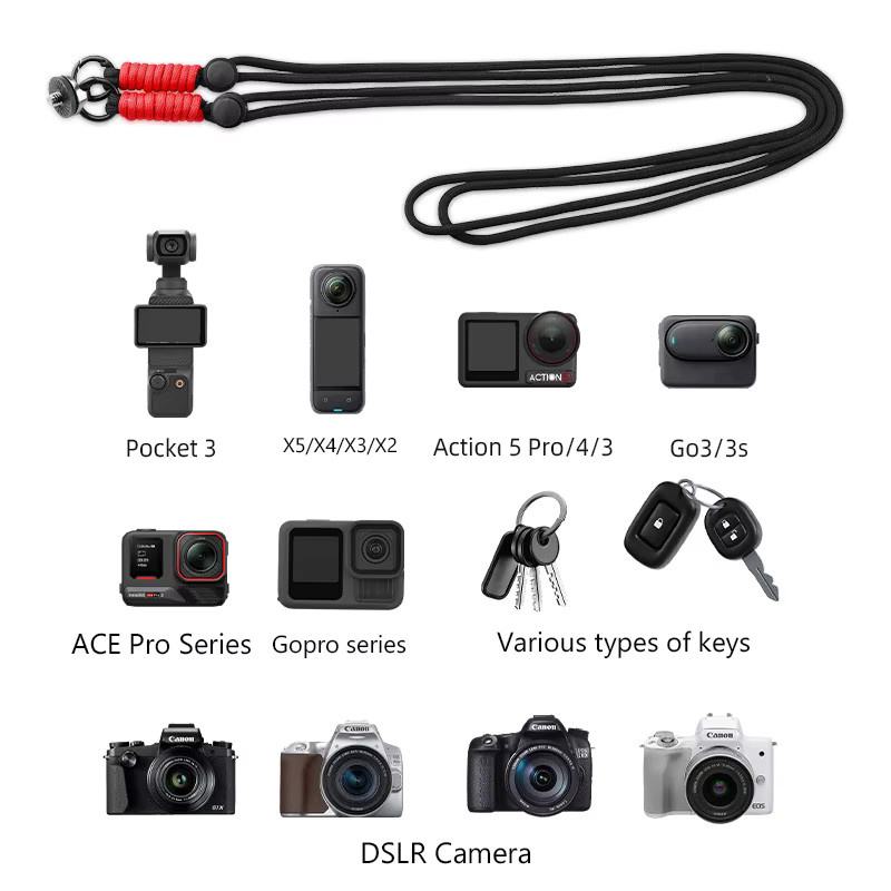 ERIKOLE Crossbody-Umhängeband für DJI OSMO Pocket 3 und Insta360 X4 X5 sowie GoPro mit 1/4 Zoll Schraube und Anti-Verlust-Funktion - Bild 5