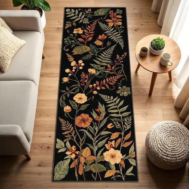 Lodestar Teppich Läufer mit Blumen- und Streifenmuster im böhmischen Retro-Stil, Mehrfarbig, B/T: 40 x 120 cm - Bild 1