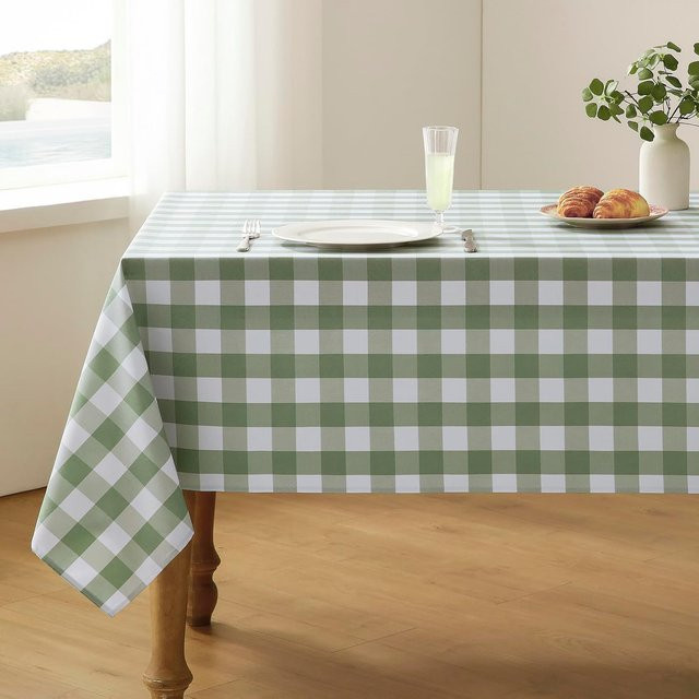 Wasserdichte Tischdecke JINGYUE Pet in Salbeigrün und Weiß, kariertes Buffalo-Karo aus Polyester, B/T: 140 x 90 cm - Bild 1