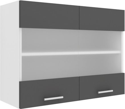 VCM Hängeschrank Esilo in Grau mit Glastüren und Regalböden, B: 80 cm, H: 60 cm, T: 31 cm - Bild 1