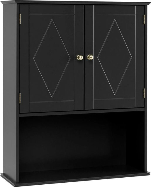Costway Hängeschrank für Badezimmer und Küche in Schwarz mit verstellbaren Regalböden und offenen Ablagefächern - Bild 1