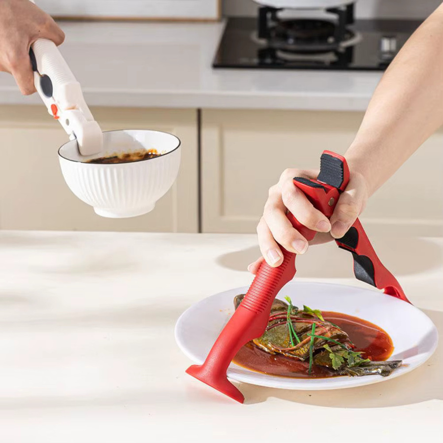 KITPIPI 2er-Set Silikon Griff Clip, hitzebeständiger 3-in-1 Pfannengriff und Flaschenöffner, Rot - Bild 3