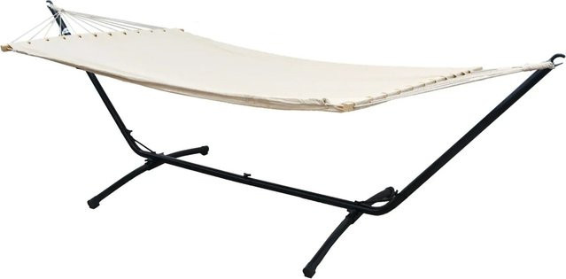 AMANKA Hängematte mit Gestell aus Stahl und Baumwolle, Beige/Schwarz, B/T/H: 200 x 120 x 310 cm - Bild 1