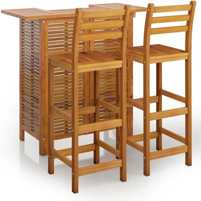 vidaXL 3-teiliges Gartenbar-Set aus Akazien-Massivholz in Braun, Tisch und Barhocker für Garten und Terrasse - Bild 1