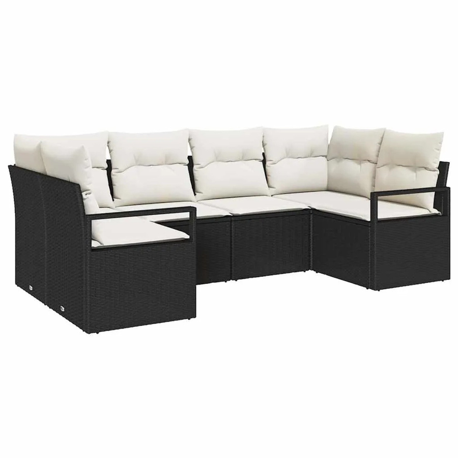 vidaXL Garten-Sofa-Set 6-teilig in Schwarz und Beige aus Polyrattan mit L-Form und Polsterkissen - Bild 2