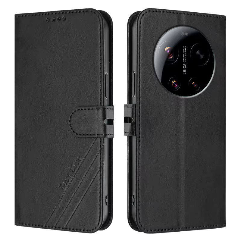 Xiaomi 17 Ultra Leder Flip Case Magnetische Brieftaschenhülle in Schwarz oder Gelb - Bild 2