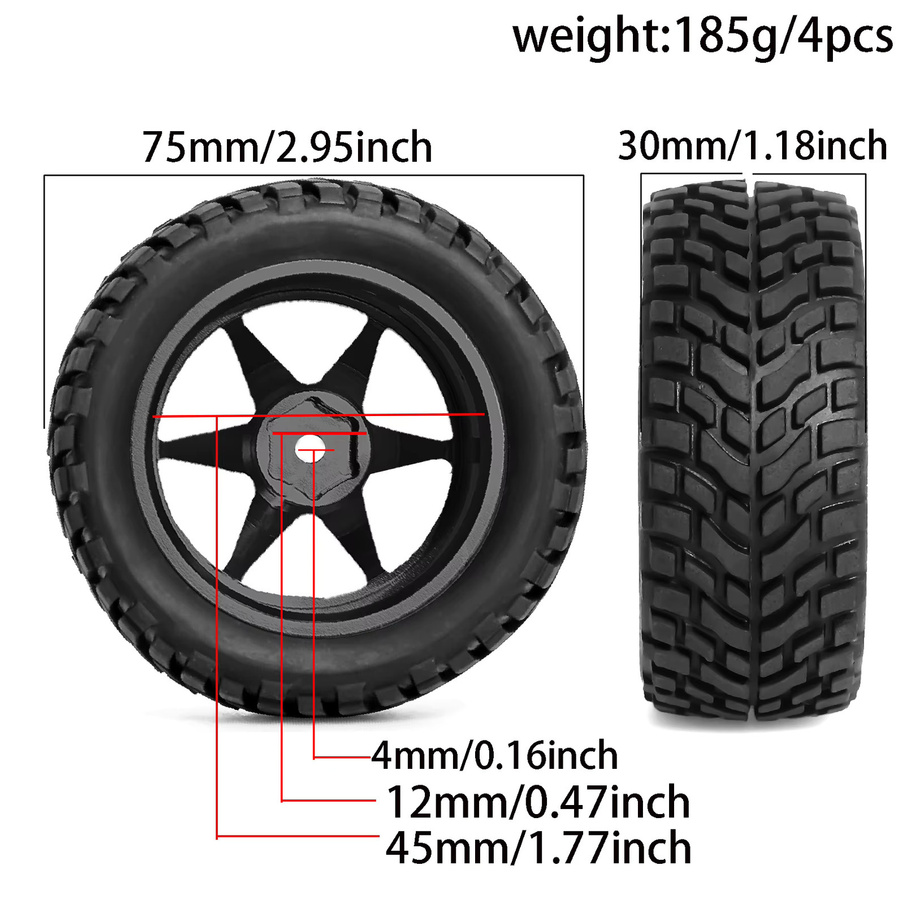 RS Metall 1/10 On-Road Rally Radreifen, 2,95", AD 12mm Sechskant, Schwarz - Bild 3