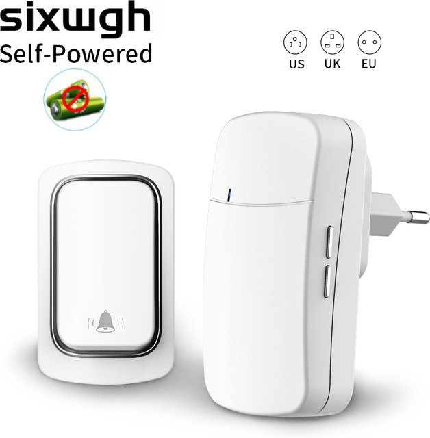 SIXWGH Kabellose Türklingel Set in Weiß, wasserdicht und selbstbetrieben durch kinetische Energie ohne Batterie - Bild 1