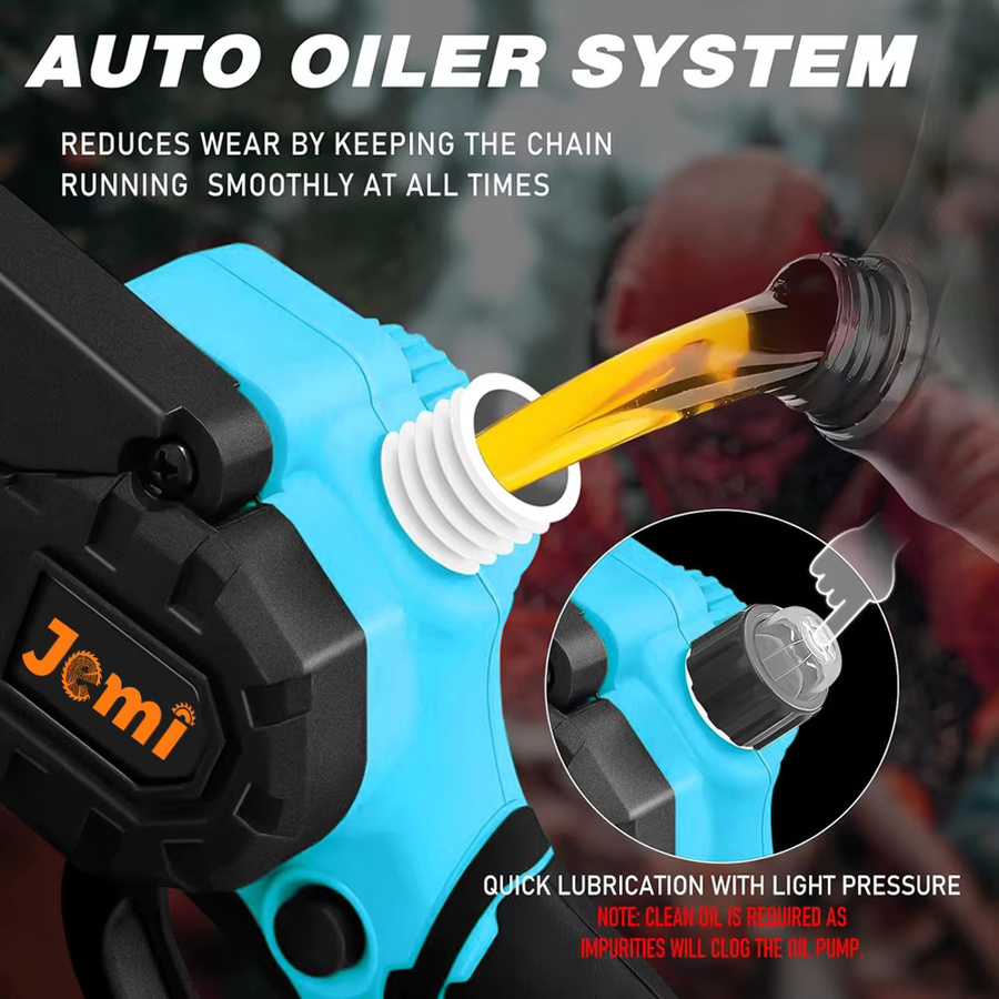 Jemi Tool Akku Kettensäge 6 Zoll Blau mit zwei Akkus und automatischer Schmierung - Bild 5