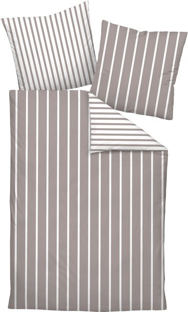 Bettwäsche Jersey Classic Janine aus Baumwolle mit Reißverschluss in Braun und Grau, B/H: 155 x 200 cm, inklusive Kissenbezug 80 x 80 cm - Bild 1
