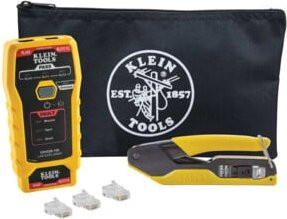 Klein Tools Netzwerk Installationsset Pass-Thru RJ45 Cat5e Cat6 in Gelb mit Tester - Bild 1