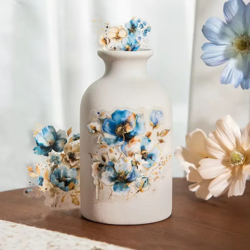 6-teiliges goldenes Blumen-Aufkleber-Set der Blumen-Isle-Serie zur Kunstdekoration für Hochzeitstagebücher und Sammelalben, Farbe: Gold und Multicolour, B: 14,5 cm, H: 9,5 cm - Bild 1