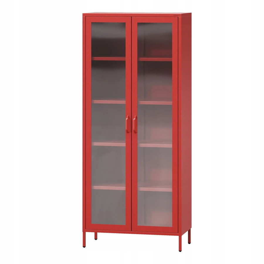 JAN NOWAK Wohnzimmer Vitrine ANGELO Modern Rot mit Glastüren und Metall, H: 185 cm, B: 80 cm, T: 45 cm - Bild 2