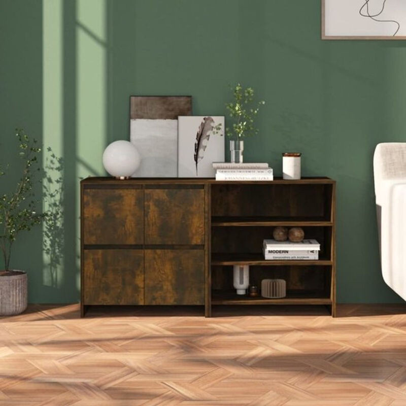 Vidaxl 2-tlg. Sideboard im Industrial Design aus Holzwerkstoff in Räuchereiche Grau Braun - Bild 1