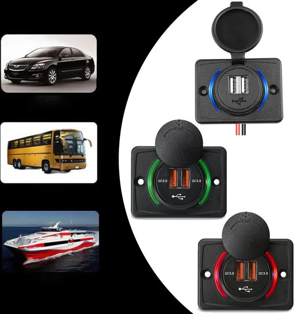 Kebidumei Dual-USB-Ladegerät QC3.0/3.1A Steckdosen-Adapter in Schwarz für Motorrad, Auto, Boot, ATV, UTV, Wohnmobil und Wohnwagen (12–24 V) - Bild 1
