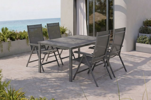 Kettler BasicPlus Premium Garten-Essgruppe für 4 Personen in Anthrazit aus Aluminium und Textilene, B: 160 cm, T: 95 cm, H: 74 cm - Bild 1