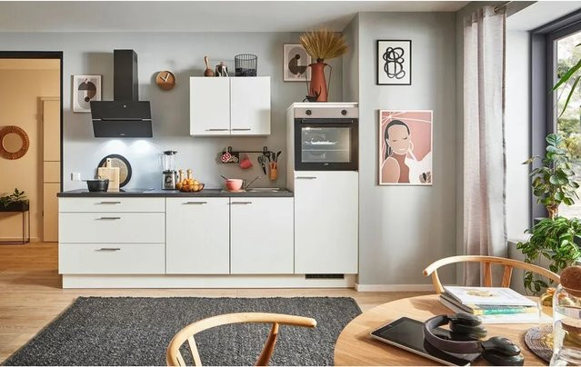 PINO Küchenzeile Weiß mit 1 Geräteschrank, Breite: 250 cm, Höhe: 174 cm, Tiefe: 60 cm - Bild 1