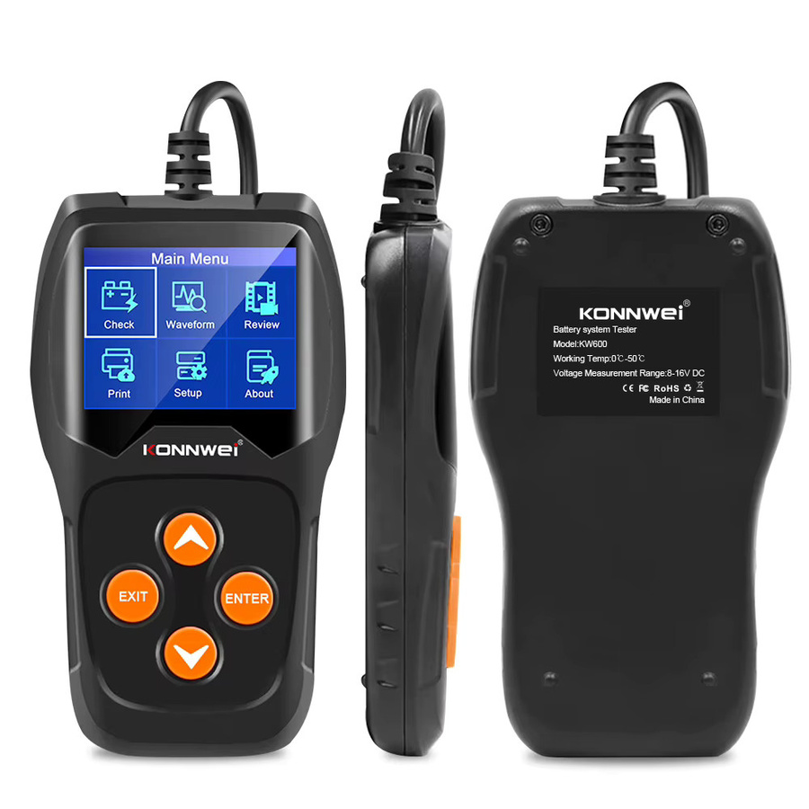 KONNWEI KW600 Auto-Batterietester 6V-12V mit Datenanzeige und Fehlerdatendruck in Schwarz - Bild 2