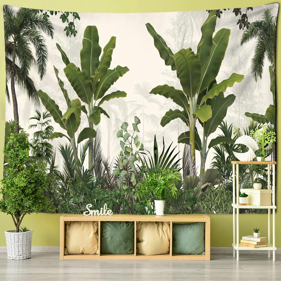 Ethorn Wandteppich mit tropischem Landschaftsdruck und psychedelischem Engel im Bohemian-Stil, Mehrfarbig, Breite: 95 cm, Höhe: 70 cm - Bild 1