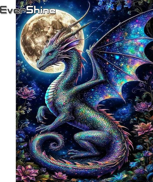 Evershine Kreuzstich Bastelset Drache und Mond als Wanddekoration, Mehrfarbig, B/T/H: 40 x 30 x 30 cm - Bild 1