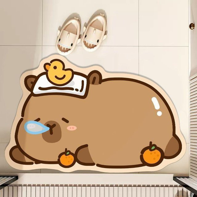 Capybara Badezimmerbodenmatte aus Kieselgur, rutschfest und schnelltrocknend, braun, B/T: 60 x 40 cm - Bild 1