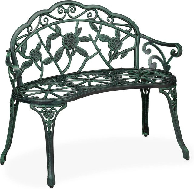 Relaxdays Gartenbank aus Aluminiumguss und Gusseisen in Schwarz und Grün im Antik-Design für 2 Personen, B/T/H: 99 x 79 x 56 cm - Bild 1