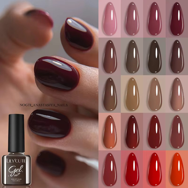 LILYCUTE Nagelgel Set, Herbst Farben, Glitter, Glänzend, 6 Teile - Bild 3