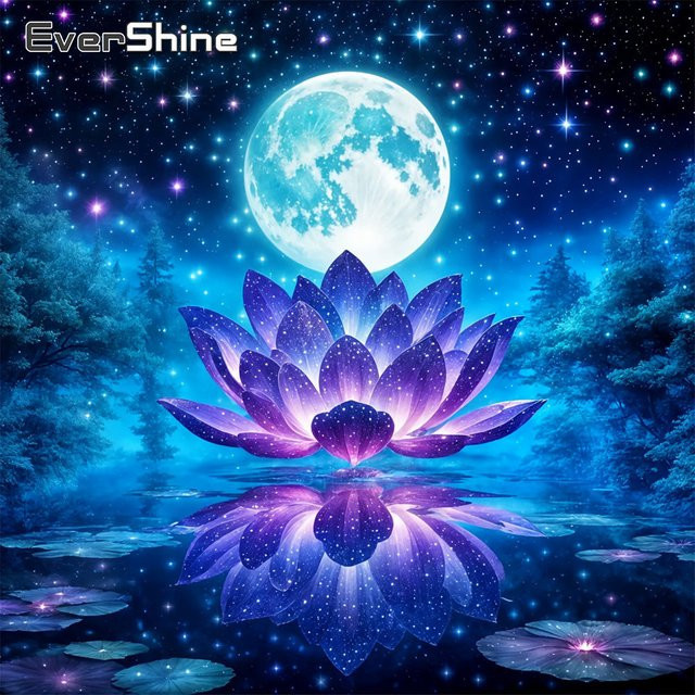 EverShine DIY-Diamantgemälde Lotus und Mond Landschaft als 5D-Stickerei Mosaik in Multicolour, B/T: 20 x 20 cm - Bild 1