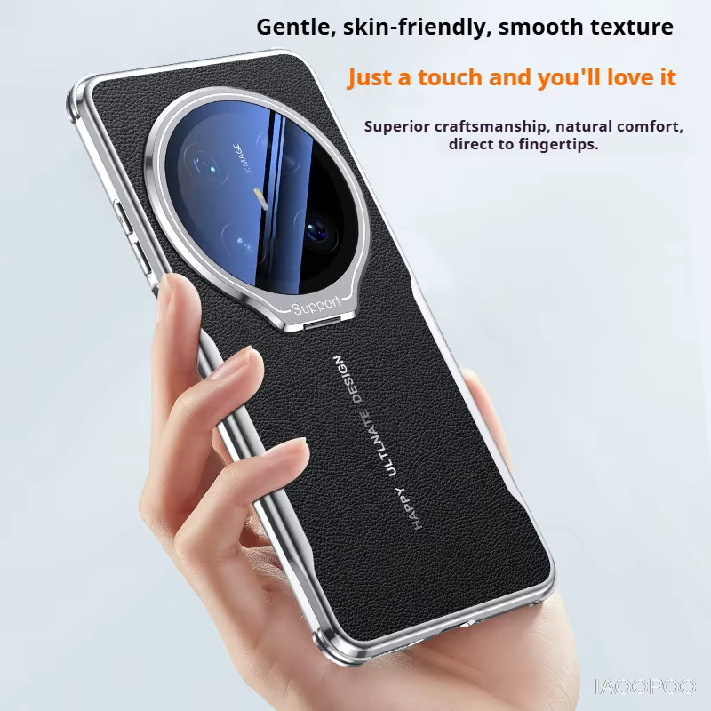 Schutzhülle mit Lederrückseite und Kamera-Glasfolie für Huawei Mate 80 Pro Max, Mate 70, 60 Pro Plus und RS in Schwarz mit versteckter Halterung und TPU-Hülle - Bild 2