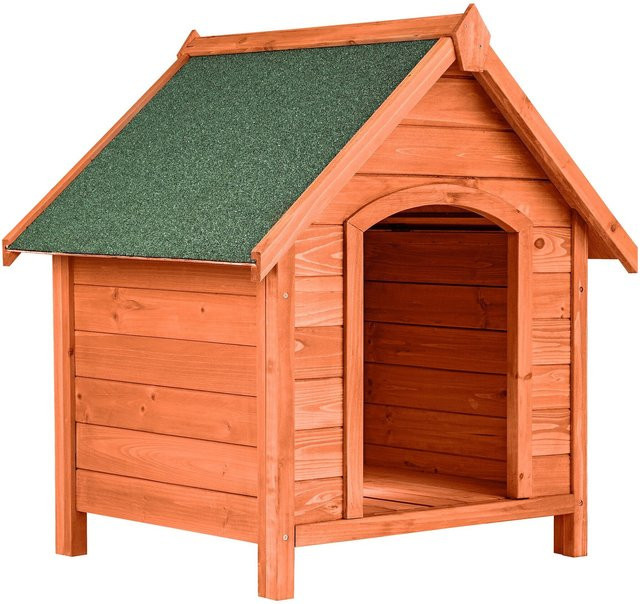 tectake Hundehütte aus lasiertem Holz in Braun mit wetterfestem aufklappbarem Spitzdach, B/T/H: 72 x 65 x 83 cm - Bild 1