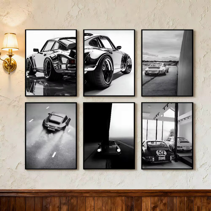 Kayou Vintage Sportwagen Poster Kunstdruck im Anime-Stil Schwarz-Weiß aus Papier - Bild 3