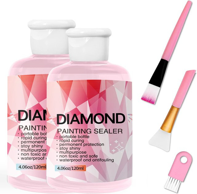 Diamantmalerei Versiegelungskleber Set mit 3 Bürsten, transparent, 120 ml - Bild 1