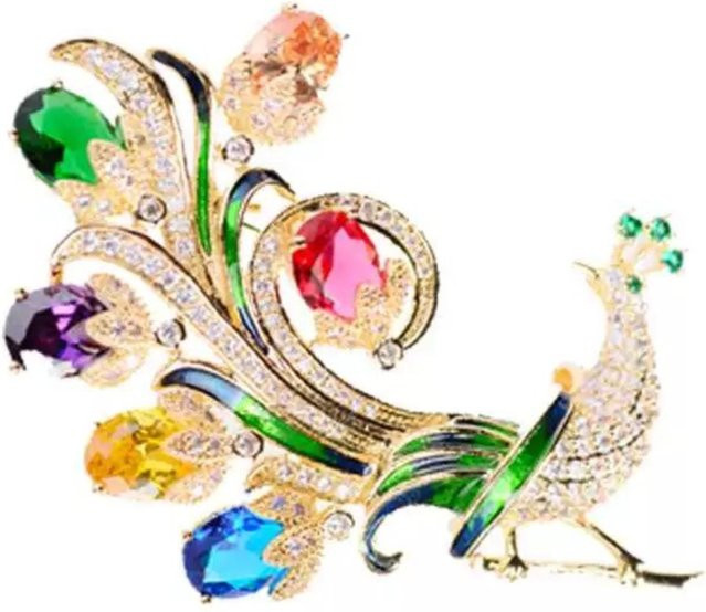 Brilliantlife Pfauenbrosche, mehrfarbige Kristallakzente, goldfarben, Damen, Mädchen - Bild 1
