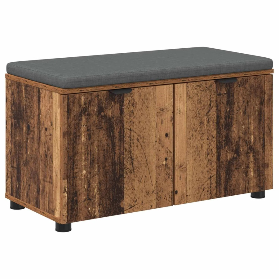 vidaXL Flurbank mit Kissen und Regal mit Tür im Altholz-Design B/T/H: 80 x 38 x 46 cm - Bild 2