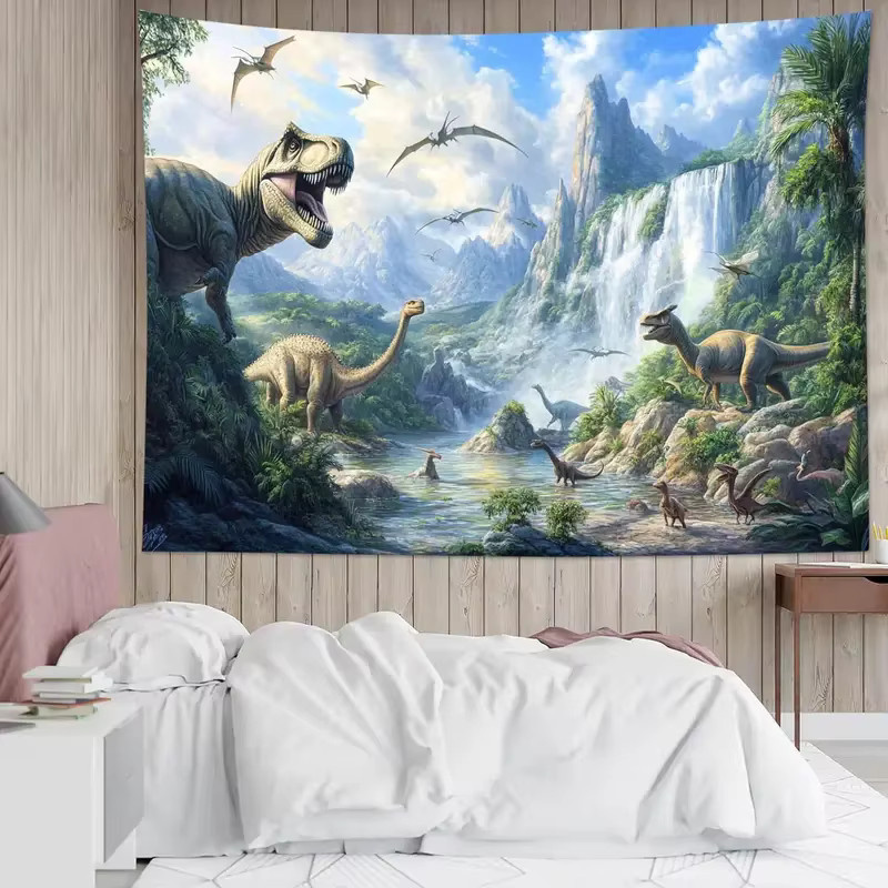 VIKAMA Dinosaurier Wandteppich Jurassic Prehistoric World Wandbehang Mehrfarbig - Bild 2