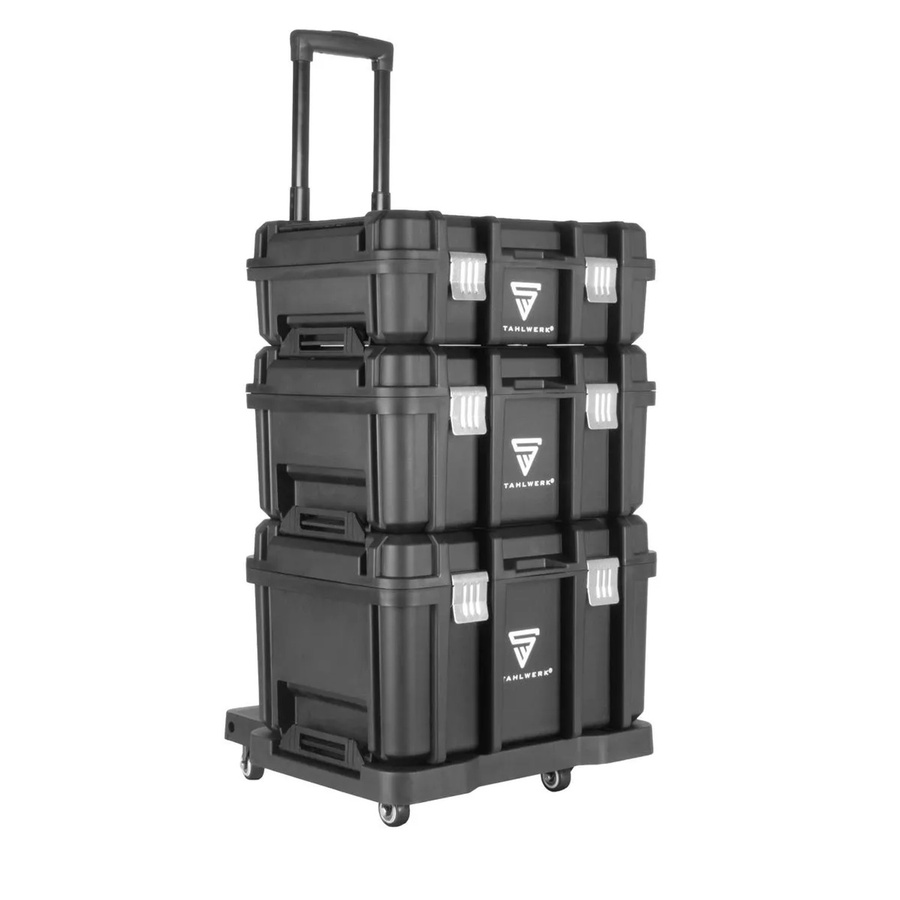 STAHLWERK Mobiler Werkzeugtrolley Schwarz mit 3 Systemboxen, Teleskopgriff und 4 Lenkrollen - Bild 2