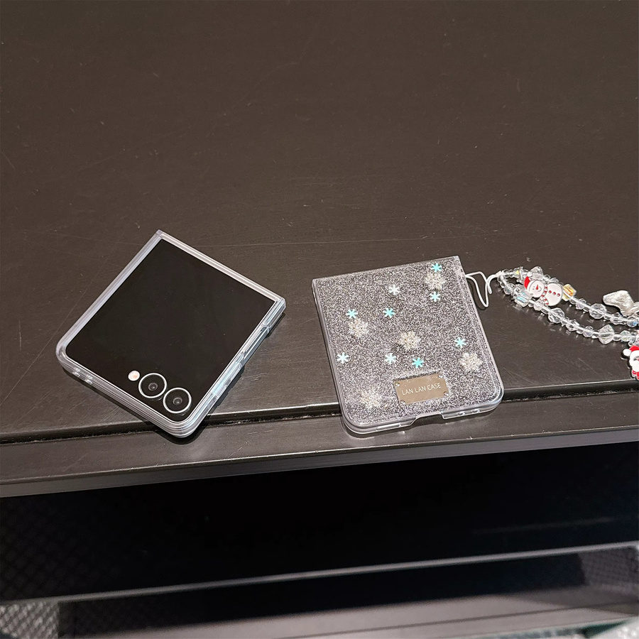 Weihnachtliche Handyhülle mit Diamant-Schneeflocken und Kette für Samsung Galaxy Z Flip 7, Z Flip 6 und Z Flip 5 in Beige - Bild 3