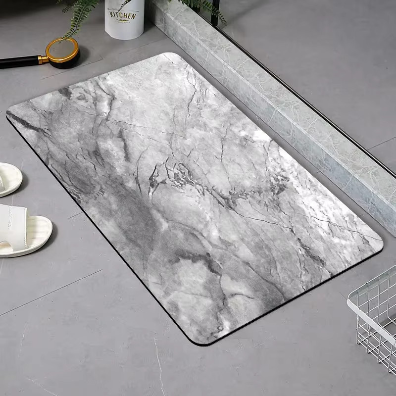 VIKAMA Badematte aus Diatomeenerde mit Marmor-Muster in Grau, schnelltrocknend und rutschfest, B/T: 60 x 40 cm - Bild 1