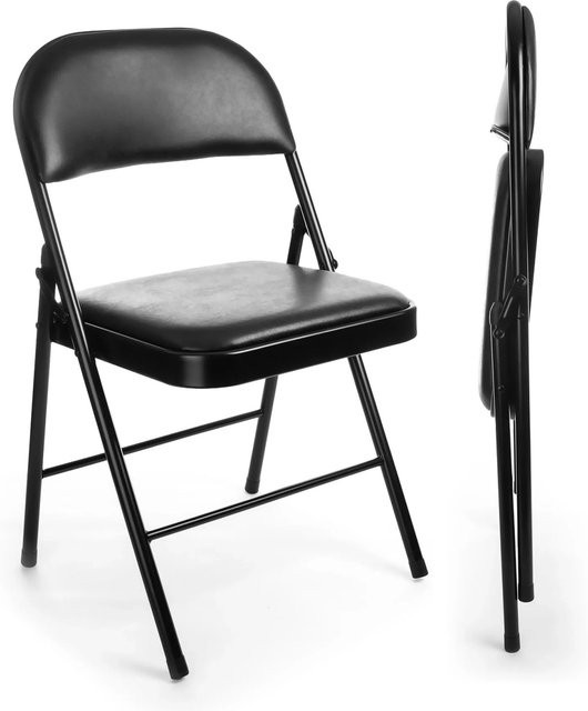 BigDean 2er Set Klappstühle mit Polsterung aus Kunstleder in Schwarz mit Metallgestell, belastbar bis 130 kg - Bild 1