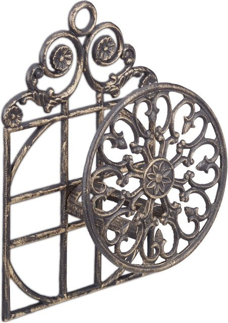 Relaxdays Schlauchhalter aus Gusseisen in Bronze Antik, Wandmontage, B: 50 cm, H: 32 cm, T: 20 cm - Bild 1