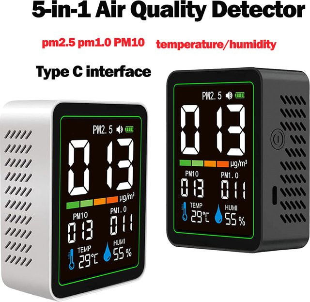 Voktta 5-in-1 Multifunktionaler Intelligenter Luftqualitätsmonitor PM2.5 PM1.0 PM10 Laser-Staubtester mit Temperatur- und Feuchtigkeitsmesser in Schwarz - Bild 1