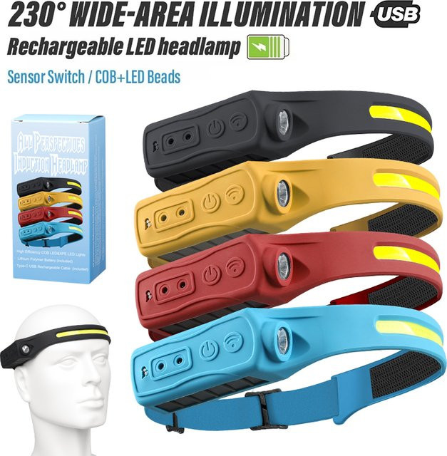 XIWANGFIRE LED-Sensor-Stirnlampe mit Motion Sensor, wiederaufladbare COB-Stirnlampe in Weiß für Camping und Angeln - Bild 1